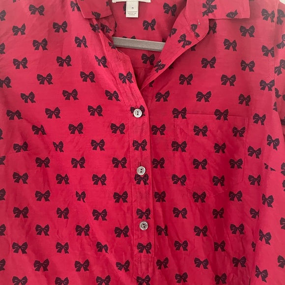 J.Crew Bow Print Half-Button Blouse - Picture 2 of 6